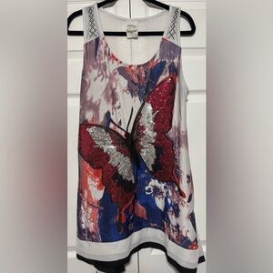 Cato Red and Blue Butterfly Sequin Tank Top
